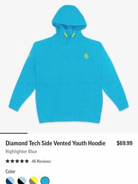 Baseball Lifestyle 101 Diamond Tech Youth Hoodie in Bright Blue Yellow Accents